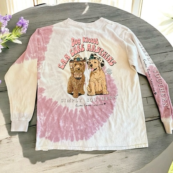 Simply Southern Youth Medium ‘Dog Kisses Can Cure Anything’ Tie-Dye Long Sleeve - Picture 1 of 1